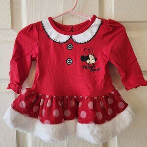 Disney Baby Minnie Mouse Red Top With White Faux Fur Hem 6-9 Months